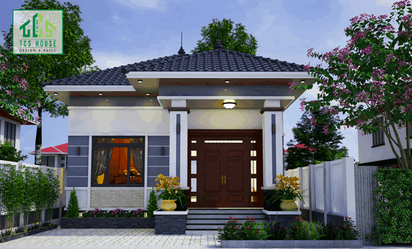 Mẫu nhà cấp 4 hiện đại mái thái có sân