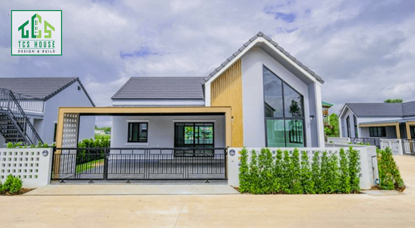 nhà cấp 4 mái thái hiện đại có không gian kinh đoan phía trước