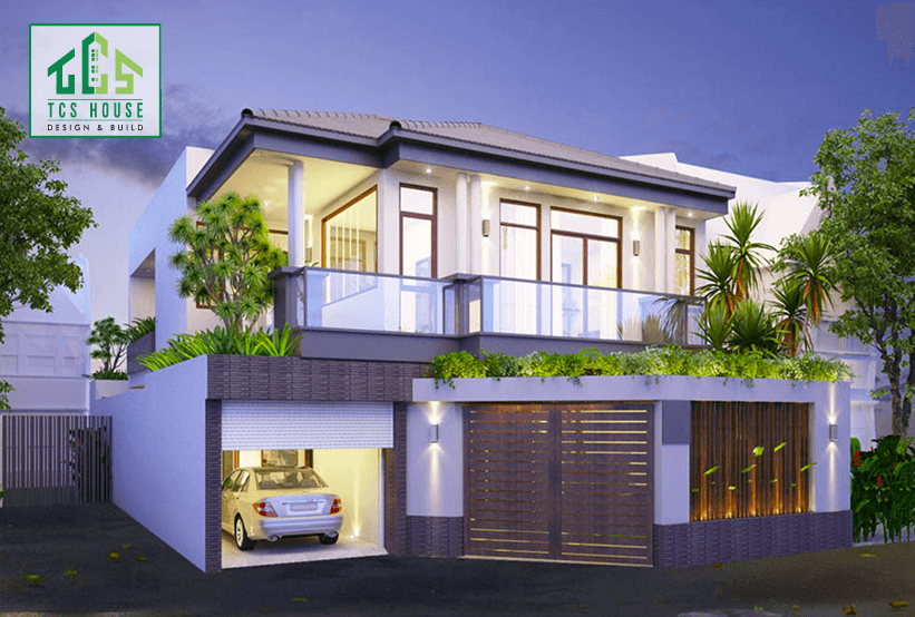 Thiết kế biệt thự 2 tầng có gara ô tô