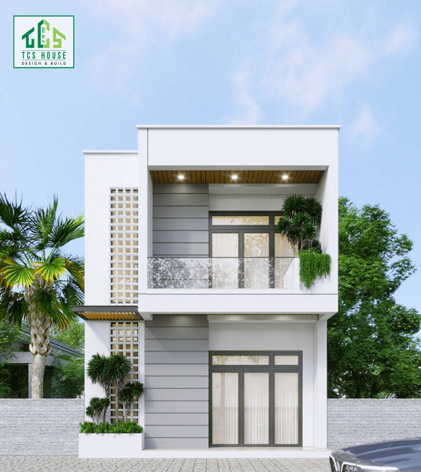 Biệt thự mini 2 tầng mái bằng thiết kế đẹp hiện đại