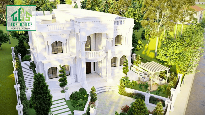 Mẫu thiết kế biệt thự 2 tầng 90m2 tân cổ điển