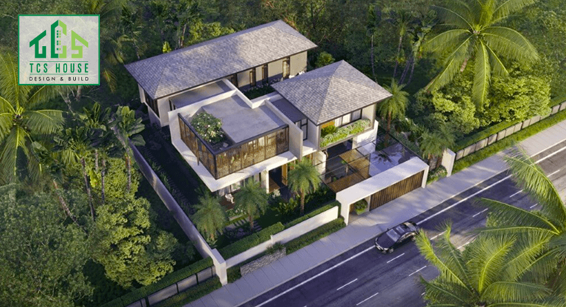 Thiết kế biệt thự mái thái có nhà vườn