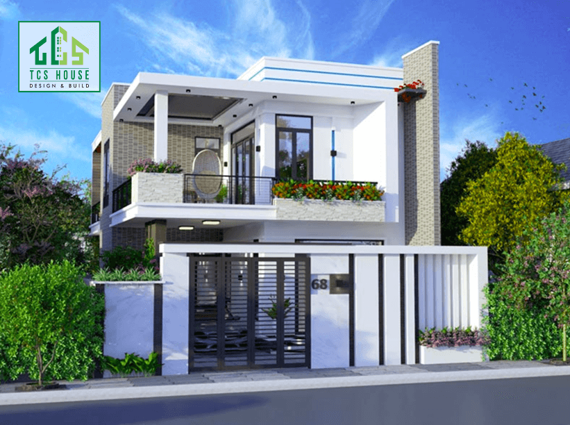 Thiết kế biệt thự mini 2 tầng mái bằng