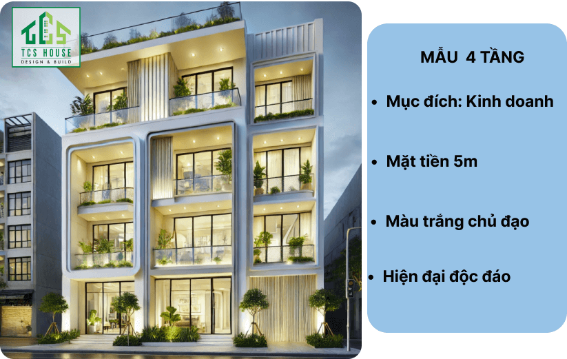 Mẫu thiết kế nhà phố 4 tầng kết hợp kinh doanh đẹp
