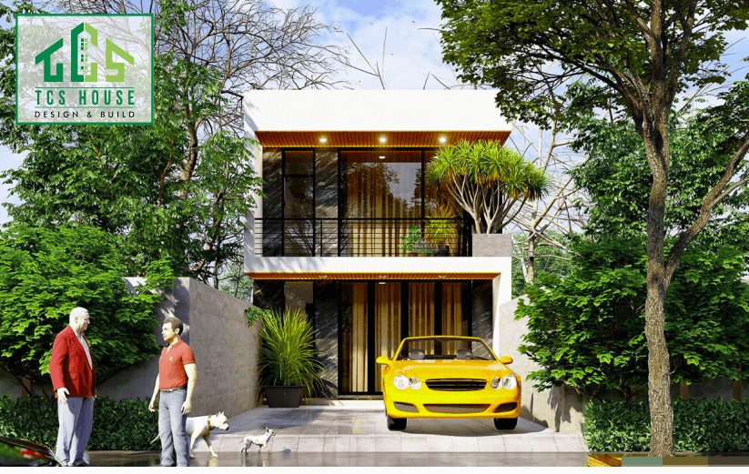 Mẫu 2 tầng kết hợp với gỗ