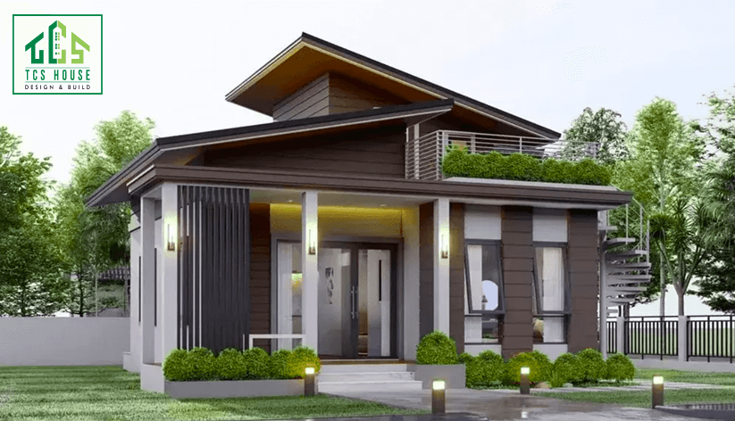 Mẫu 17: Nhà mái Nhật lệch với thiết kế sáng tạo, tạo điểm nhấn độc đáo và hiện đại.