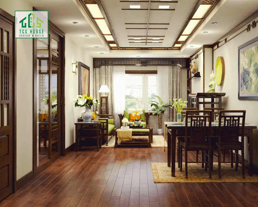 Mẫu 31: Căn hộ phong cách đồng quê với gỗ tự nhiên.