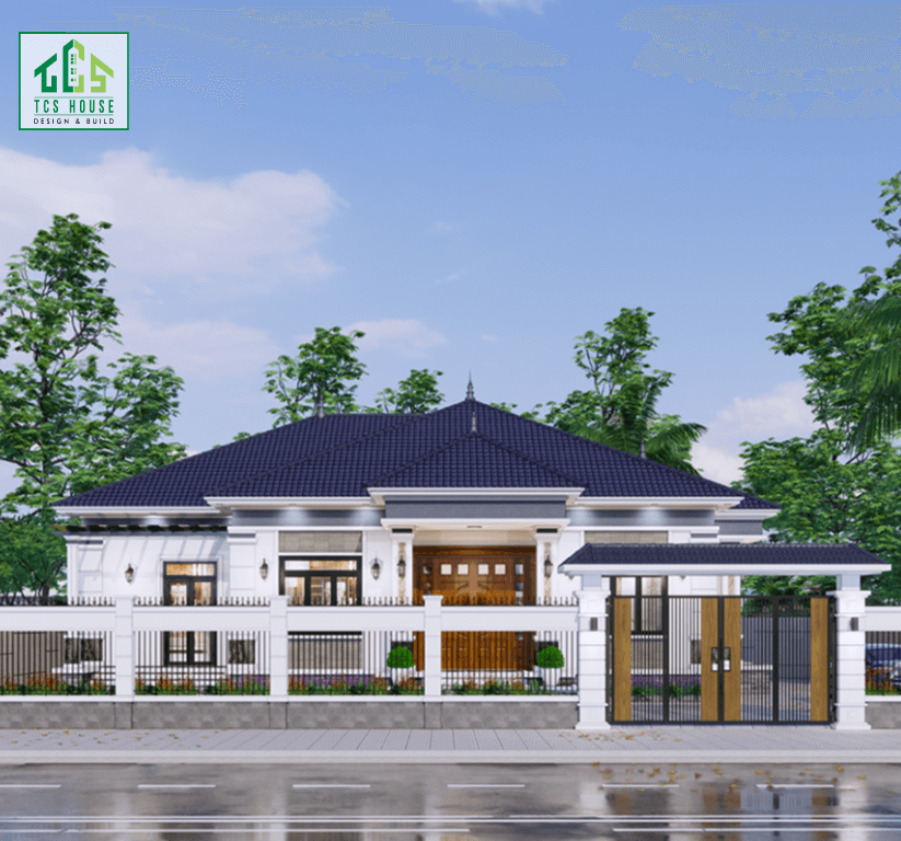Mẫu 31: Nhà cấp 4 mái Nhật có hiên rộng.