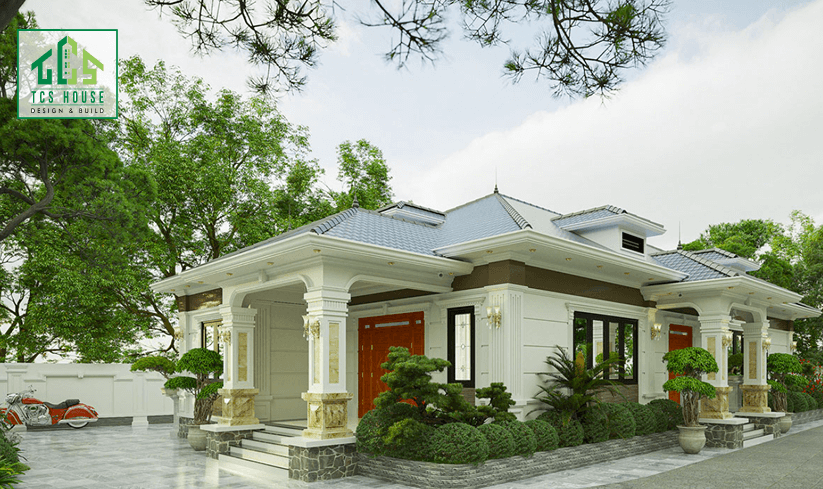 Mẫu 33: Nhà cấp 4 mái Nhật có sân vườn rộng.
