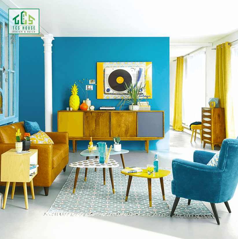Mẫu 36: Căn hộ phong cách Retro với nội thất màu sắc rực rỡ.