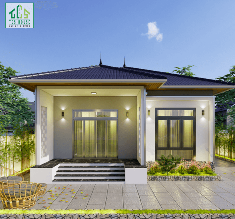 Mẫu 42: Nhà cấp 4 mái Nhật có giếng trời.