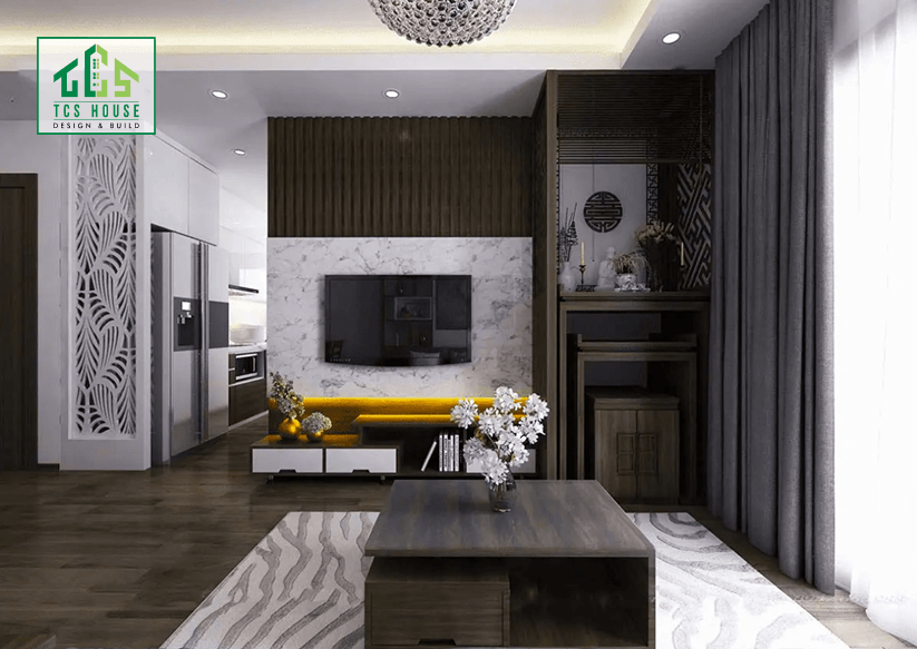 Mẫu 45: Căn hộ ấm cúng với nội thất gỗ tự nhiên.