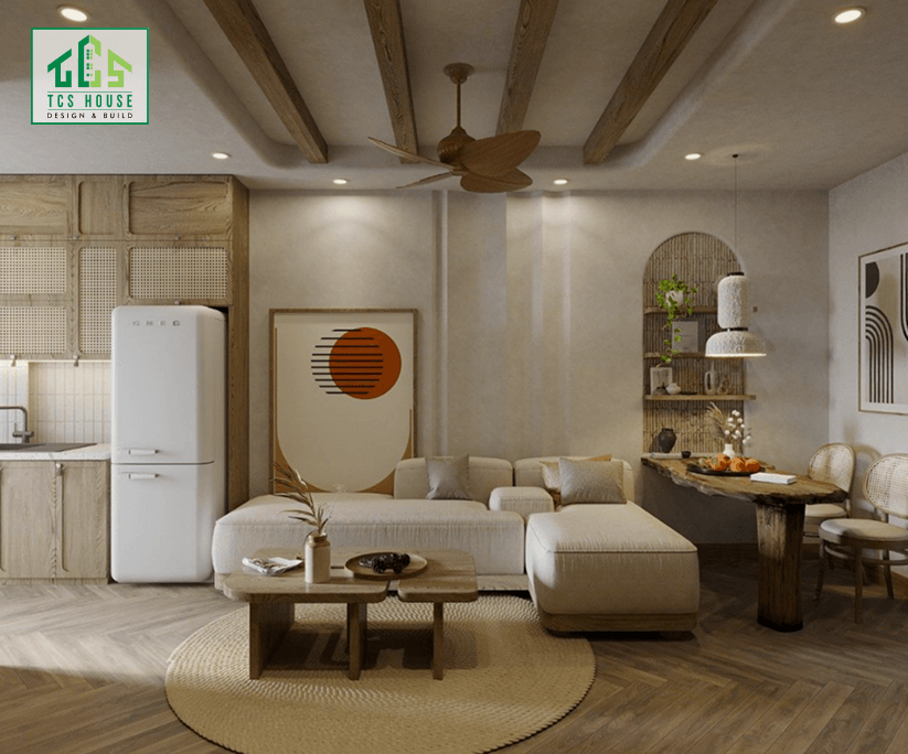 Mẫu 56: Thiết kế nội thất chung cư theo phong cách Rustic.