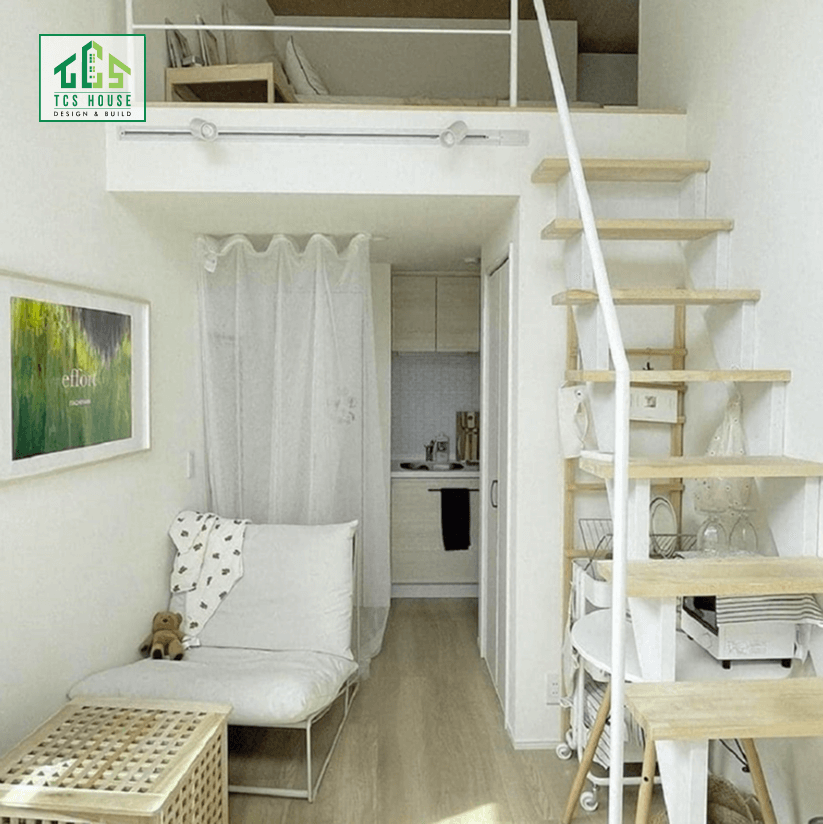 Mẫu 58: Phòng trọ nhỏ nhưng có đầy đủ khu vực chức năng.