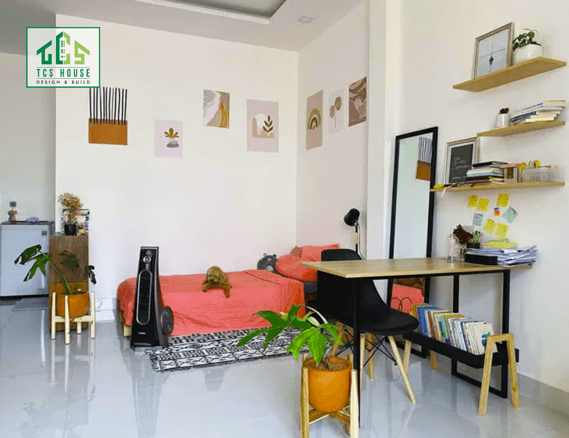 Mẫu 71: Thiết kế phòng trọ mini có bàn làm việc tiện lợi.