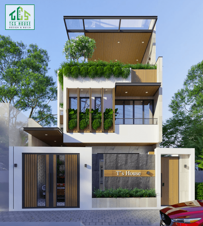 Thiết kế có gara oto và sân vườn nhỏ