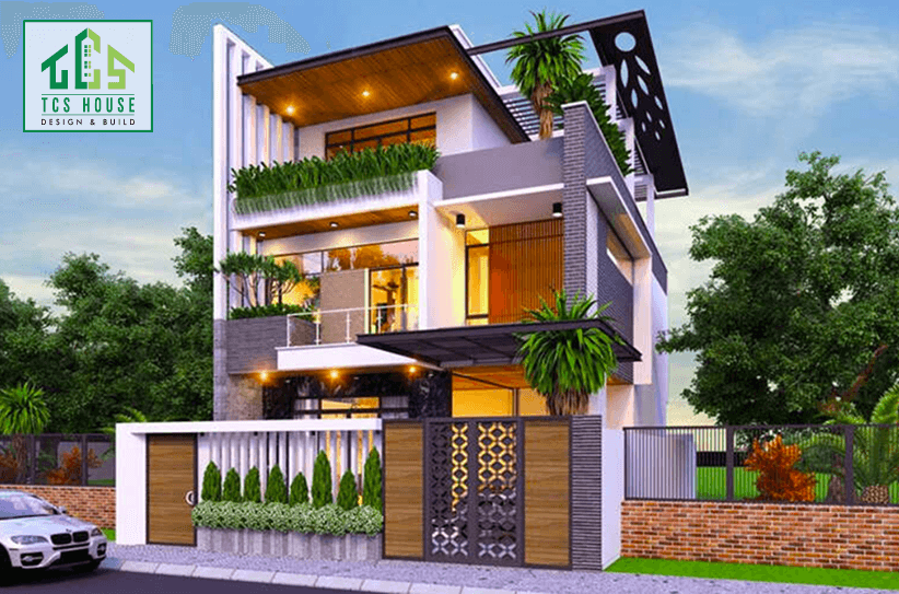Mẫu biệt thự 3 tầng hiện đại có mặt tiền rộng thoáng