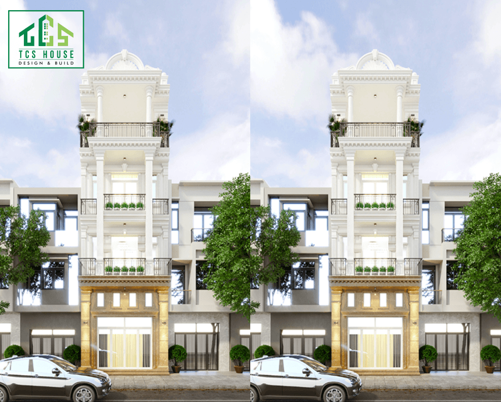 Biệt thự 4 tầng mái Mansard mặt tiền phố hẹp