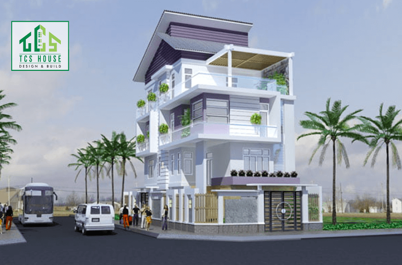 Biệt thự 4 tầng hiện đại mái lệch