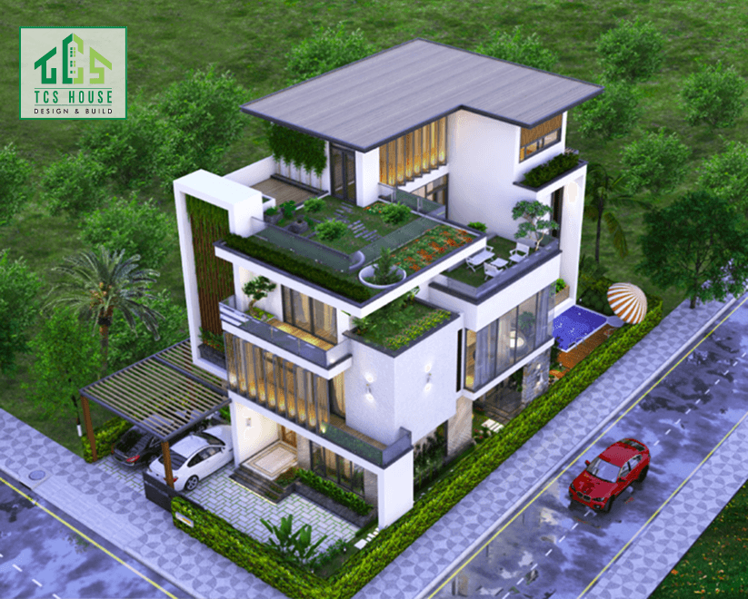 Biệt thự 4 tầng hiện đại có hồ bơi