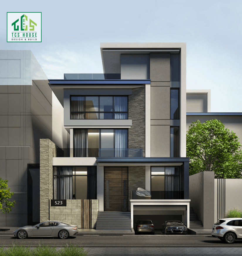 Biệt thự 4 tầng hiện đại mặt tiền kính full