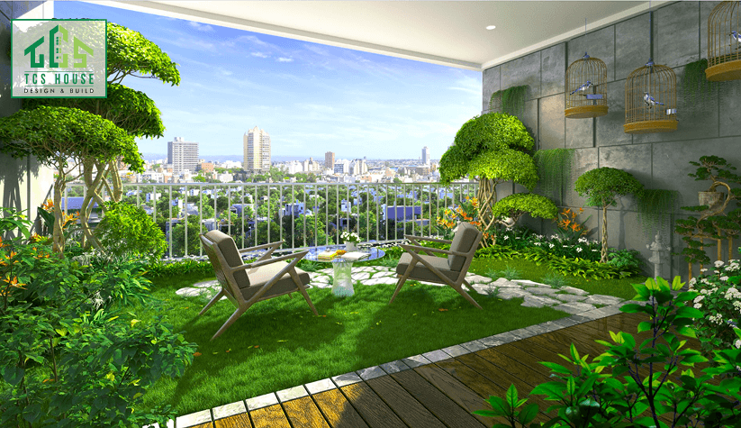 Mẫu 98: Chung cư kết hợp sân vườn trên cao.