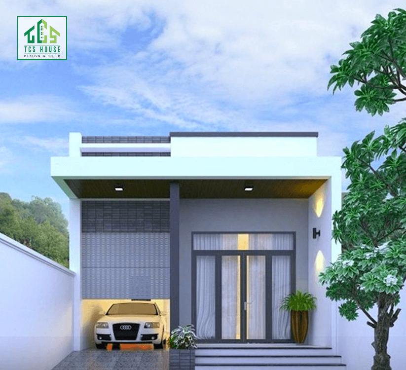 Mẫu nhà cấp 4 gác lửng có gara ô tô trong nhà