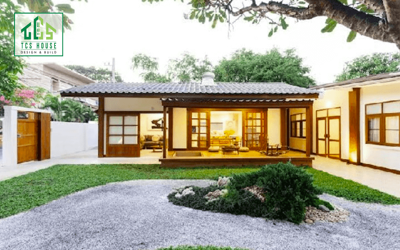 Mẫu nhà cấp 4 gác lửng sân vườn phong cách Nhật Bản