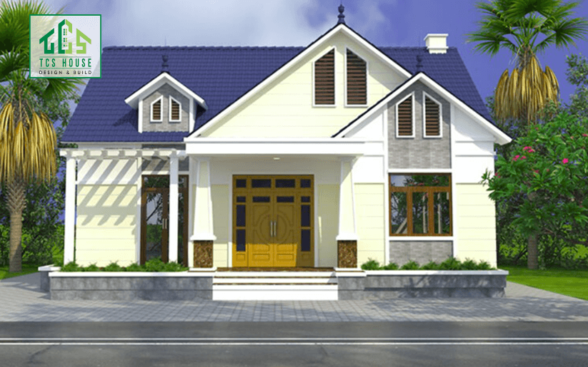 Mẫu 33: Nhà cấp 4 mái Thái màu trắng, phong cách Nhật Bản.