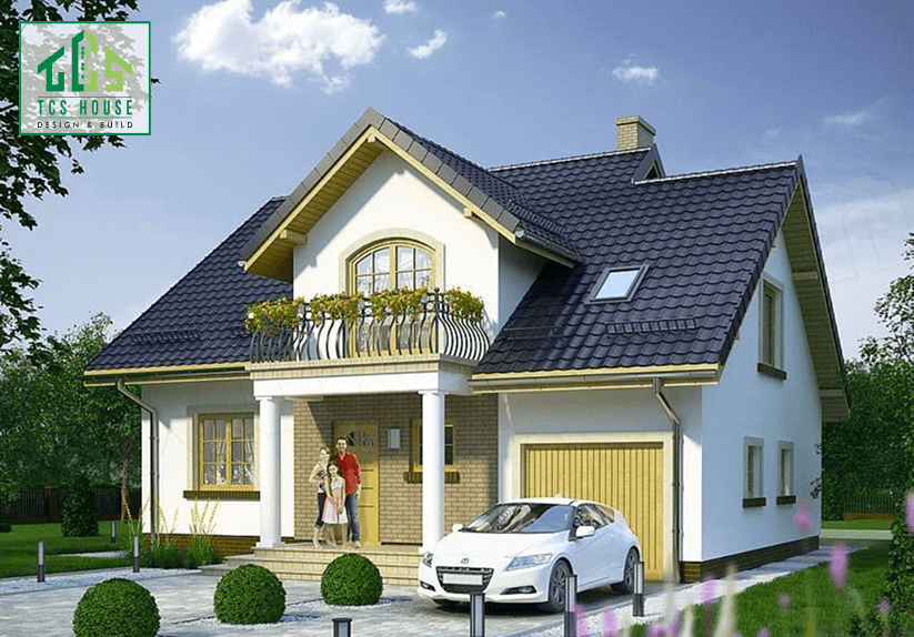 Mẫu nhà cấp 4 gác lửng có ban công rộng