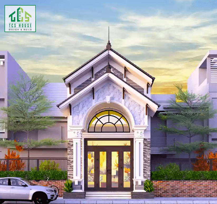 Mẫu nhà cấp 4 gác lửng mái Thái tân cổ điển: