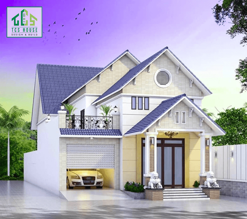 Mẫu nhà cấp 4 gác lửng sơn màu pastel