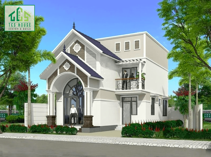 Mẫu nhà cấp 4 gác lửng với cửa vòm cổ điển