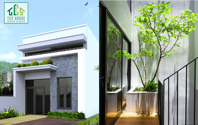 Mẫu nhà cấp 4 gác lửng có giếng trời