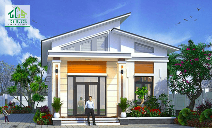 Nhà cấp 4 mái lệch kết hợp sân vườn