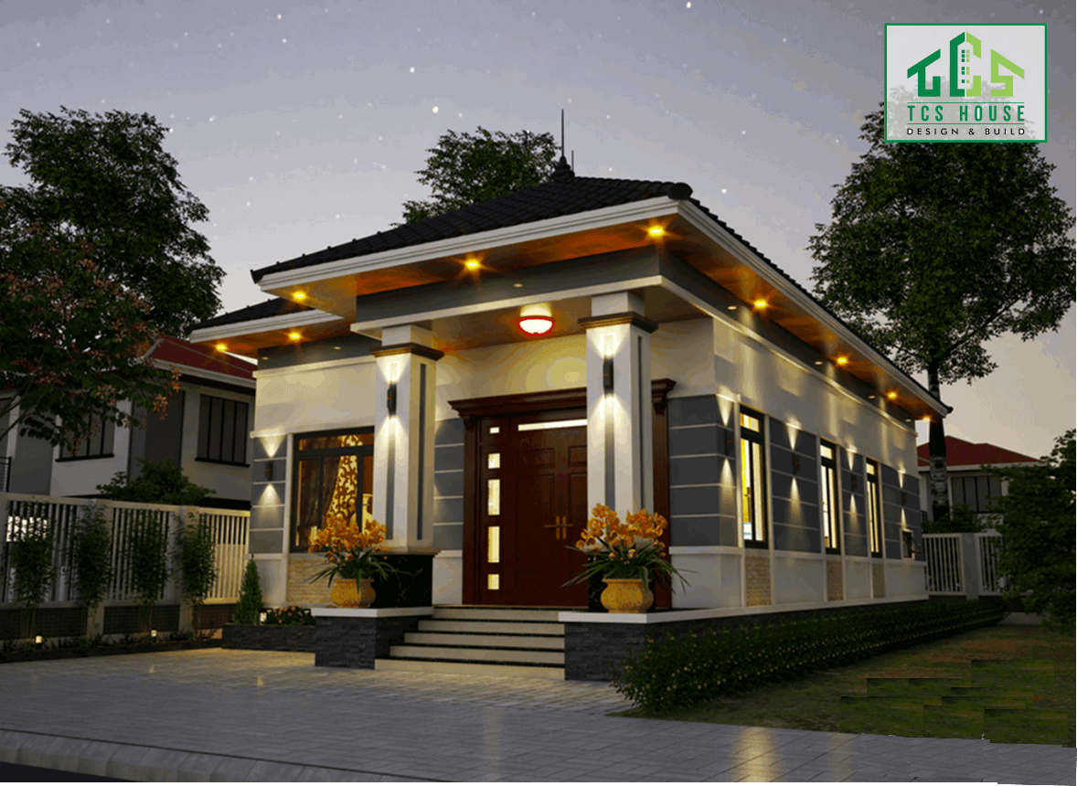 Phối cảnh buổi tối nhà cấp 4 mái nhật