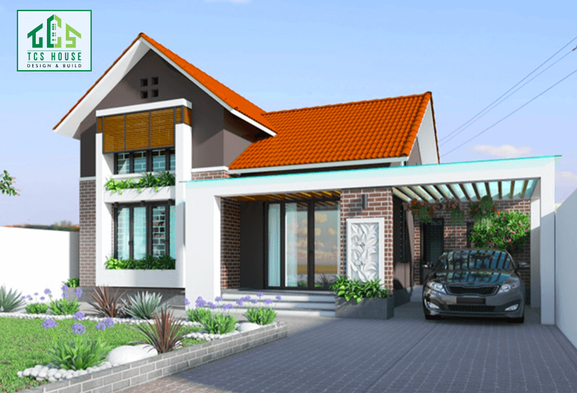 Nhà cấp 4 mái thái 3 phòng ngủ có gara