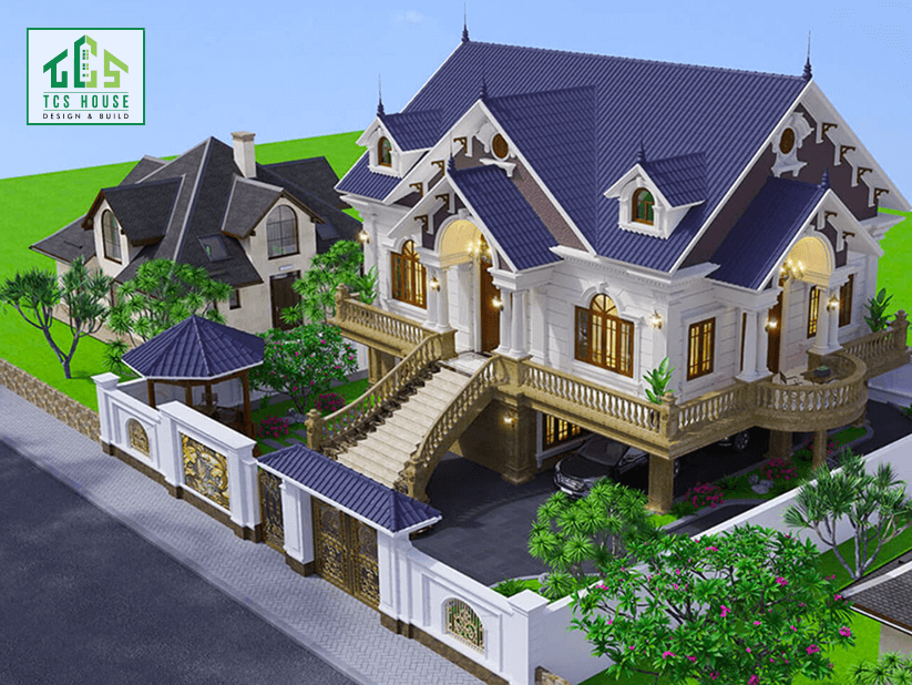 Mẫu nhà cấp 4 mái thái có gara hầm