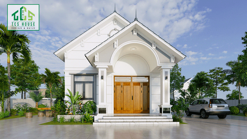 Mẫu nhà cấp 4 mái thái hiện đại với gara bên hông