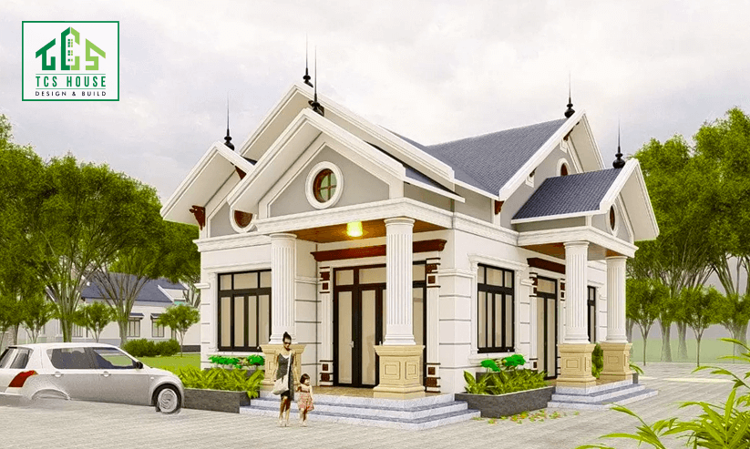 Mẫu nhà cấp 4 mái thái có gara ô tô dành cho đất mặt tiền