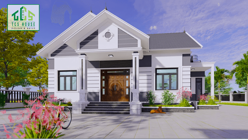 Mẫu nhà cấp 4 mái thái kết hợp sân vườn và gara