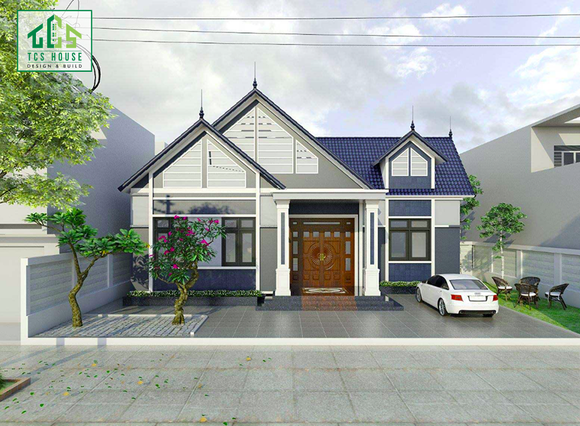Nhà cấp 4 mái thái có gara ô tô phía trước