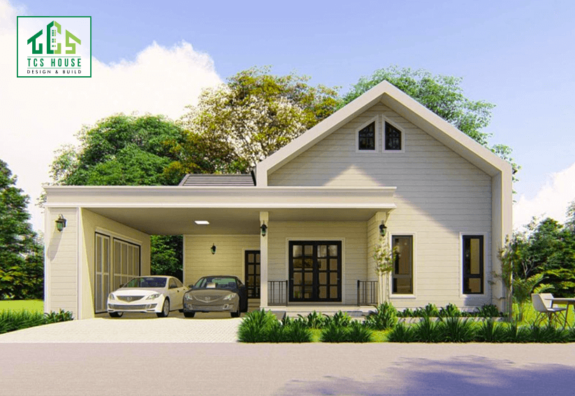 Nhà cấp 4 mái thái có gara ô tô phong cách hiện đại
