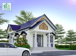 Mẫu 39: Nhà mái Thái kết hợp sân vườn và hồ bơi mini.