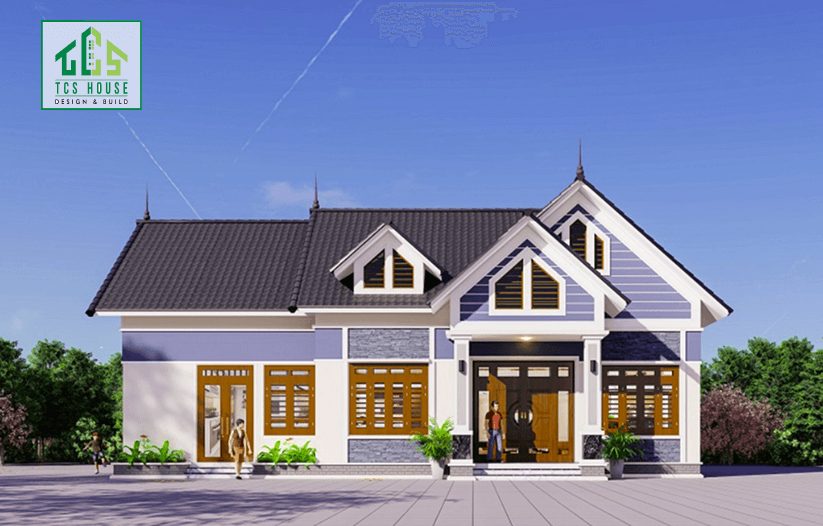 Mẫu 47: Nhà cấp 4 mái Thái miền Bắc, kết hợp kiến trúc truyền thống.
