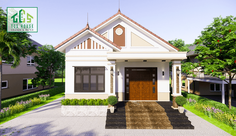Mẫu nhà cấp 4 mái thái kiểu Mỹ có gara