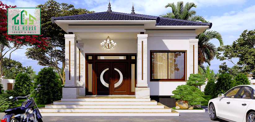 Nhà cấp 4 mái thái phong cách cổ điển có gara