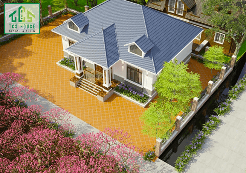 Mẫu Nhà Cấp 4 Gác Lửng Mái Thái Kết Hợp Sân Vườn