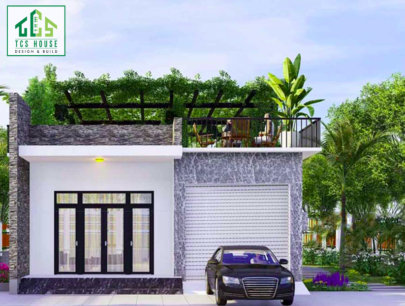 Nhà cấp 4 mái bằng sân thượng xanh