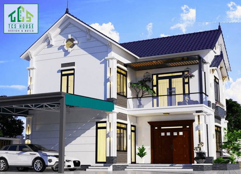 Nhà vườn 2 tầng mái thái chữ L